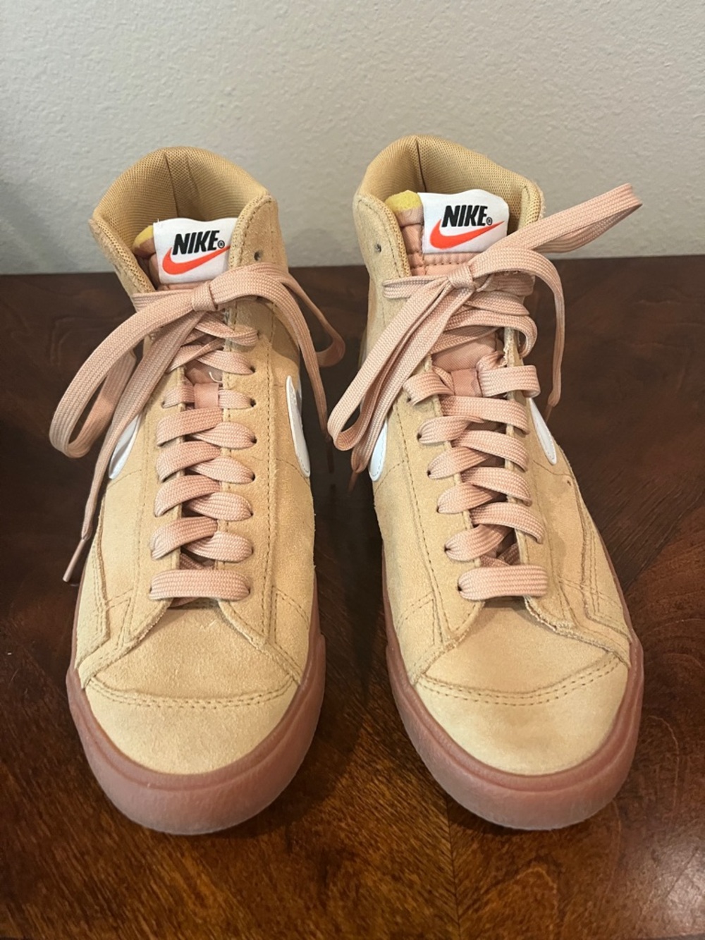 Nike High-Top Suede Sneakers in Wheat and Pale Pink